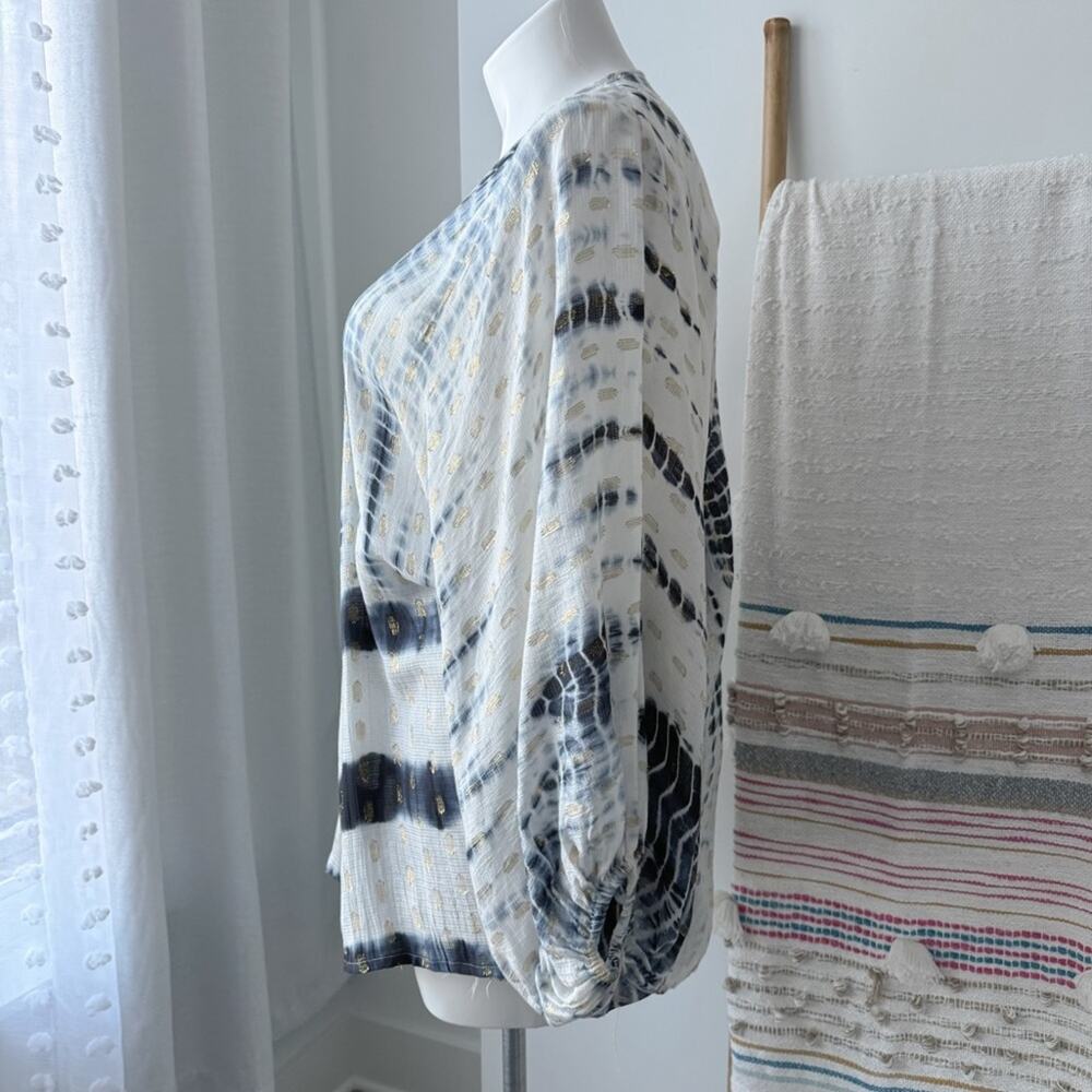 Anthropologie Vada White Blue Gold Shimmer Cocoon Kimono Women’s One Size - Picture 6 of 12